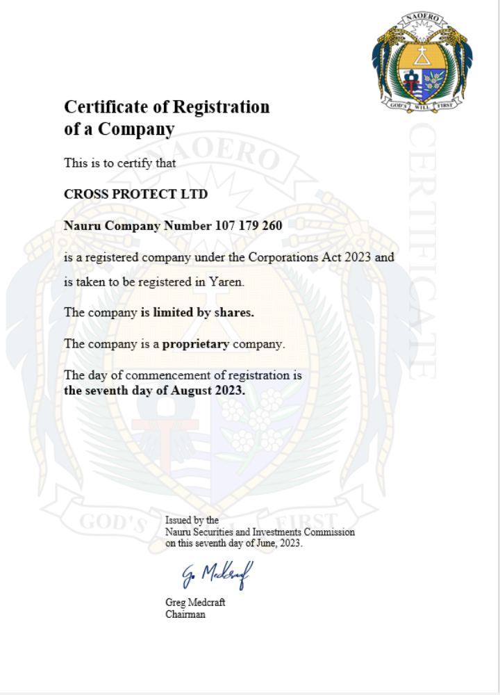 Nauru company registration certificate Word and PDF template